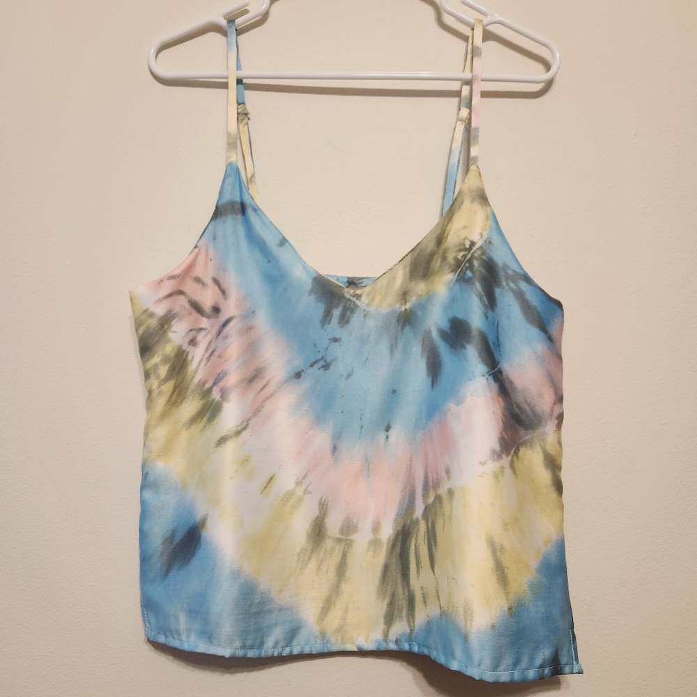 Satiny Tie Dye Vneck Tank Top